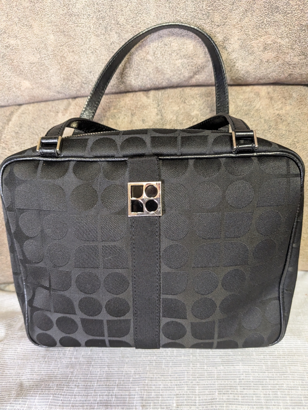 Vintage Kate Spade Made In Italy Black Leather Satchel Pristine Silver Logo